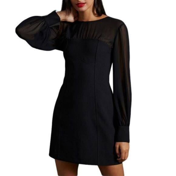 Anthropologie Maeve Sheer Long-Sleeve Mini Dress in Black Size 14 - Picture 4 of 6